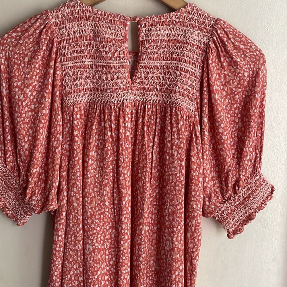 Anthropologie DOLAN Collection Rebecca Smocked Blouse Orange Motif - Picture 10 of 15